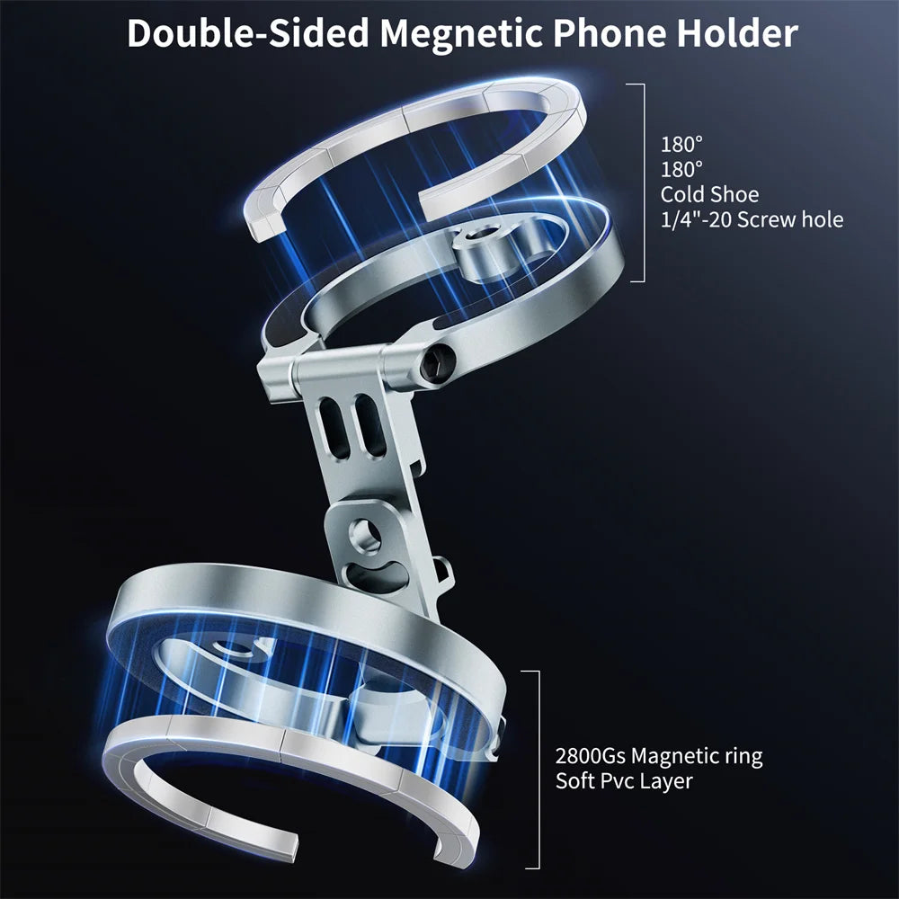 Dual-Sided Magnetic Phone Holder with Cold Shoe Mount