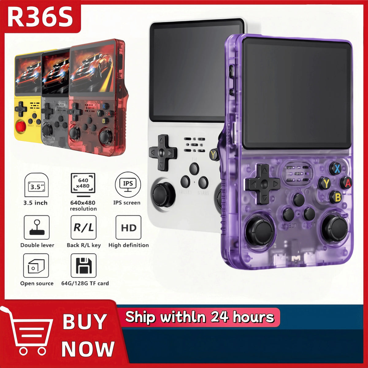 Retro R36S Handheld Game Console — 3.5" IPS Screen, Preloaded Games