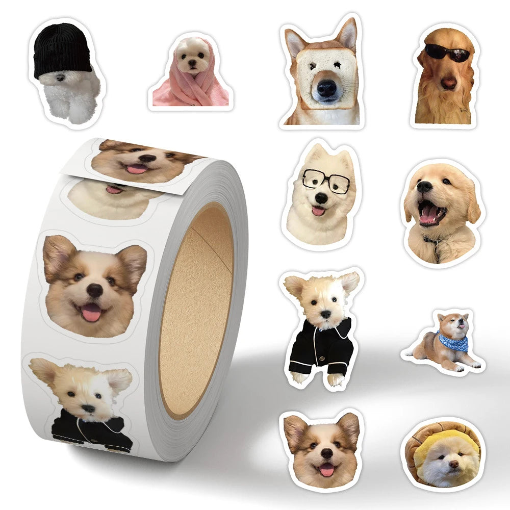 Cartoon Dog Meme Sticker Roll — 500 Pieces
