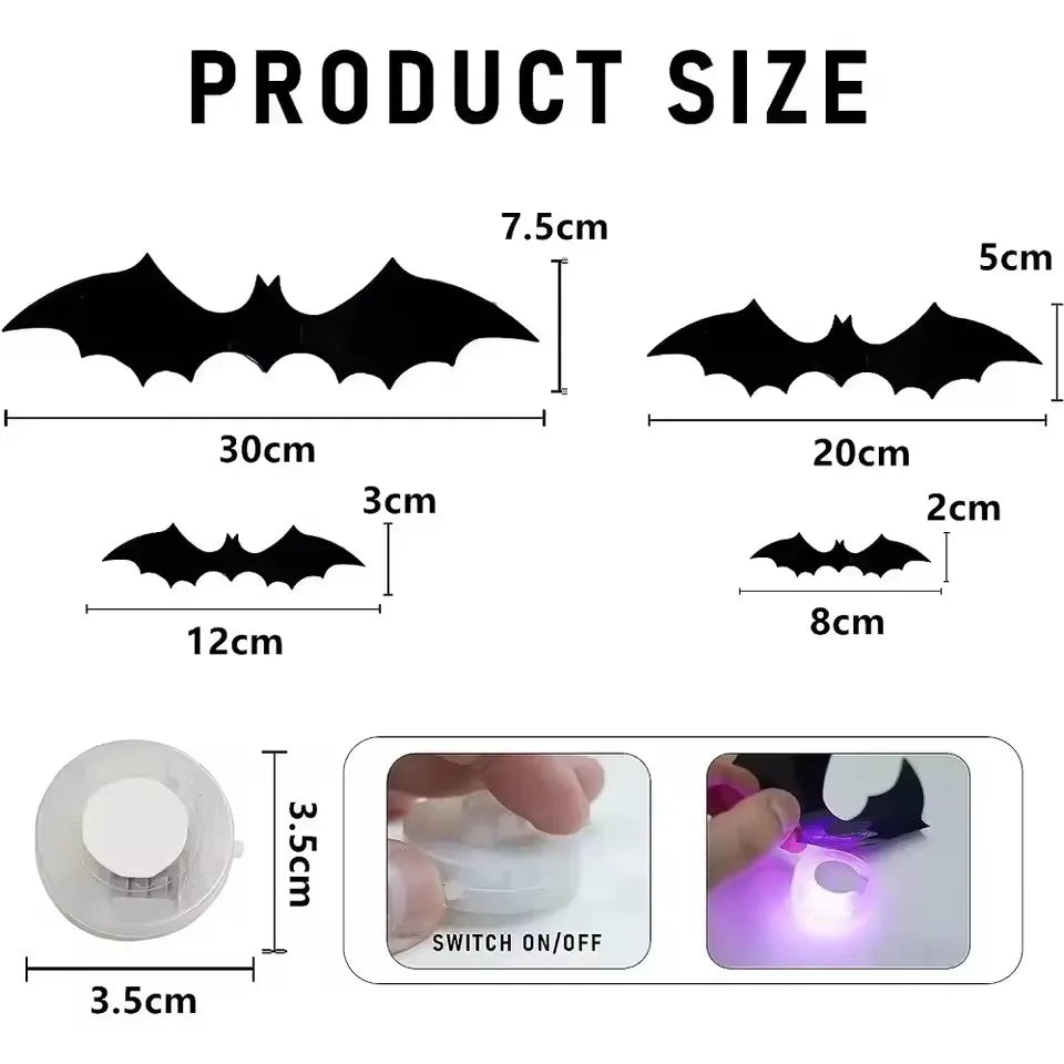 3D Bat Night Light Wall Decals