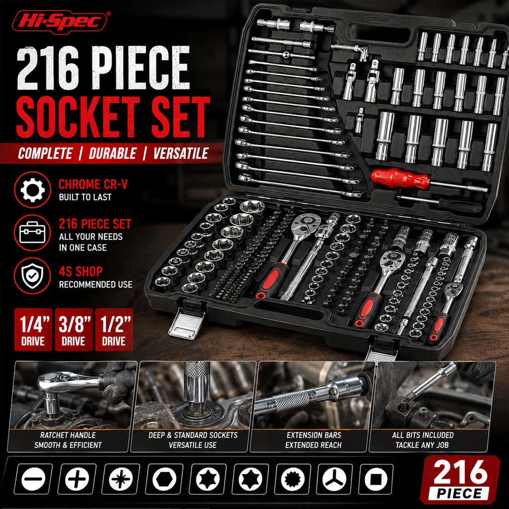 216-Piece Mechanics Tool Set — Socket Wrench Kit