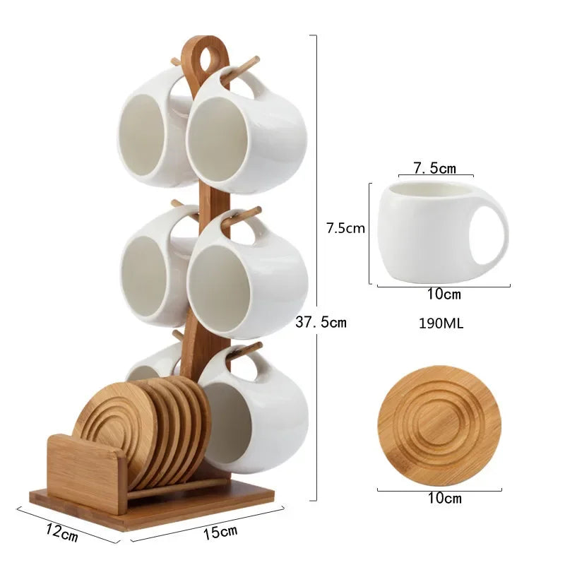 Ceramic Tea Cup Set with Bamboo Stand