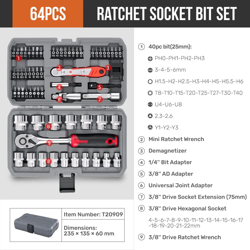 216-Piece Mechanics Tool Set — Socket Wrench Kit