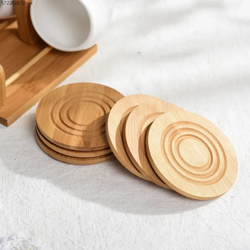Ceramic Tea Cup Set with Bamboo Stand