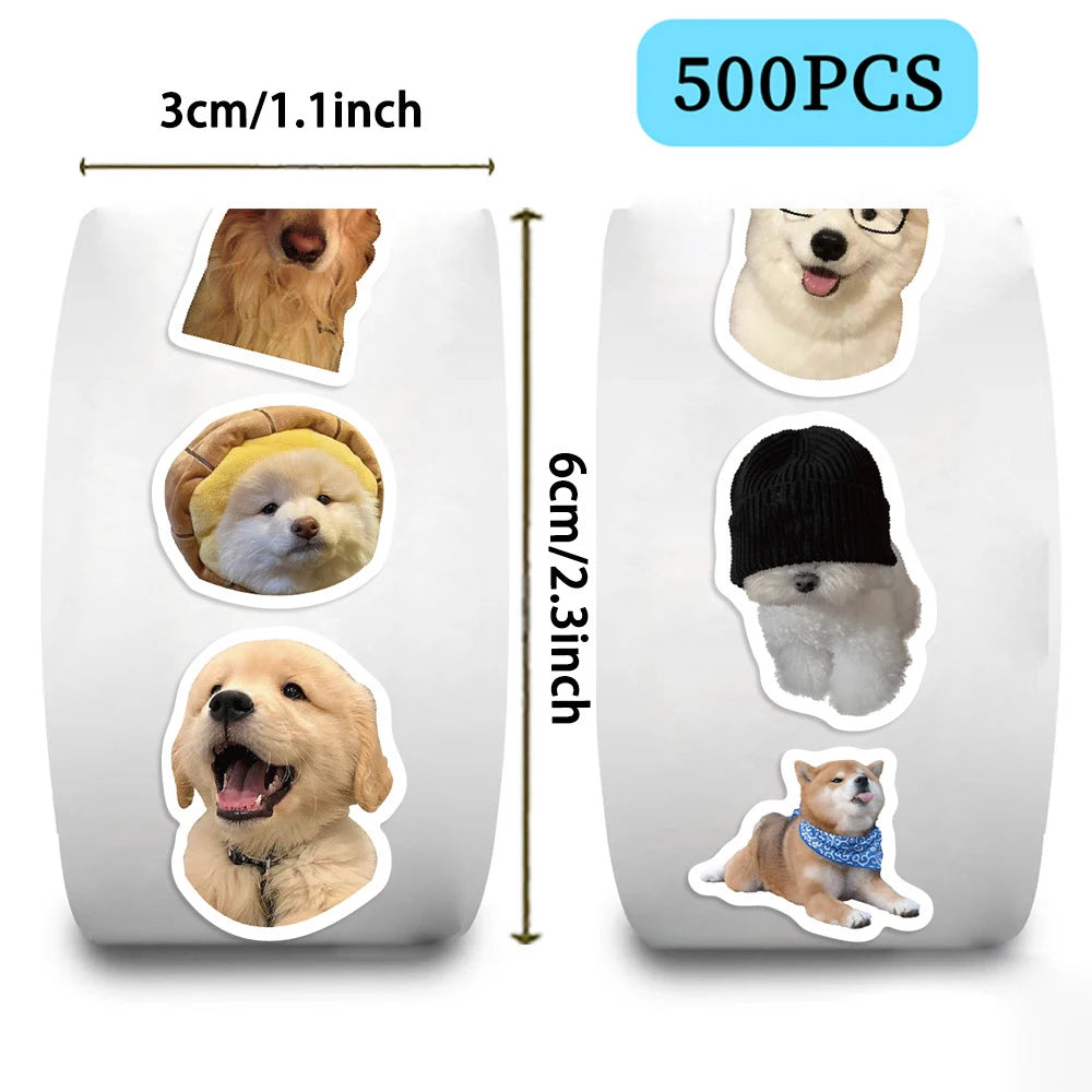 Cartoon Dog Meme Sticker Roll — 500 Pieces