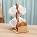 Ceramic Tea Cup Set with Bamboo Stand