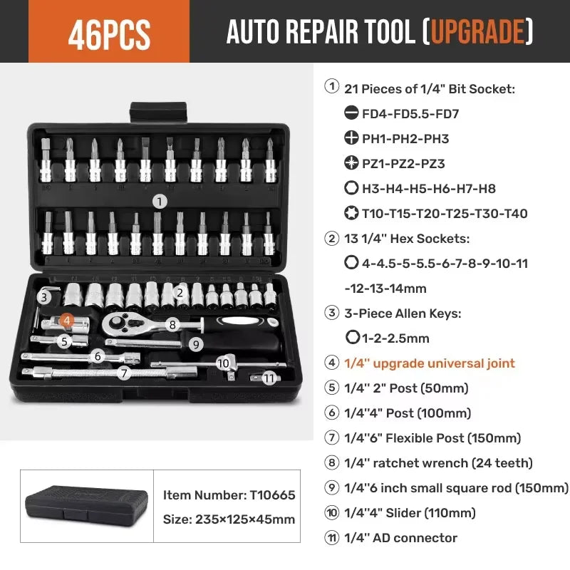 216-Piece Mechanics Tool Set — Socket Wrench Kit