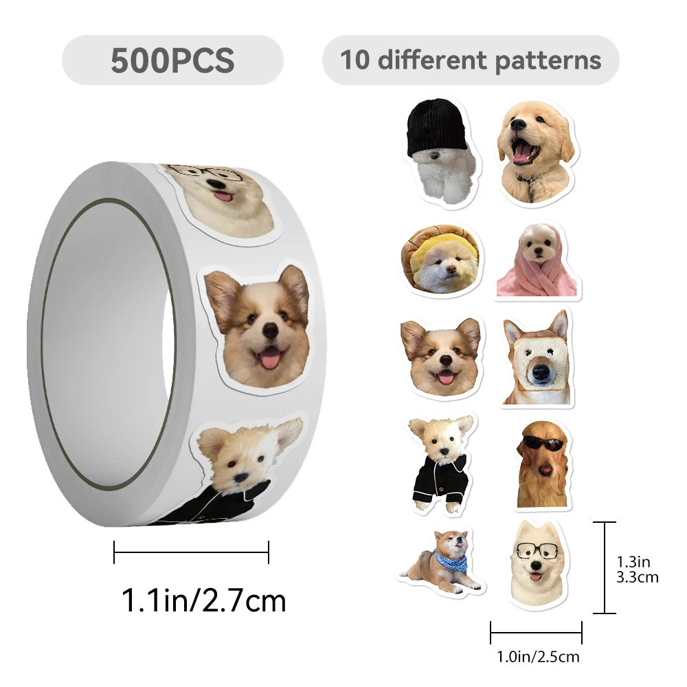 Cartoon Dog Meme Sticker Roll — 500 Pieces