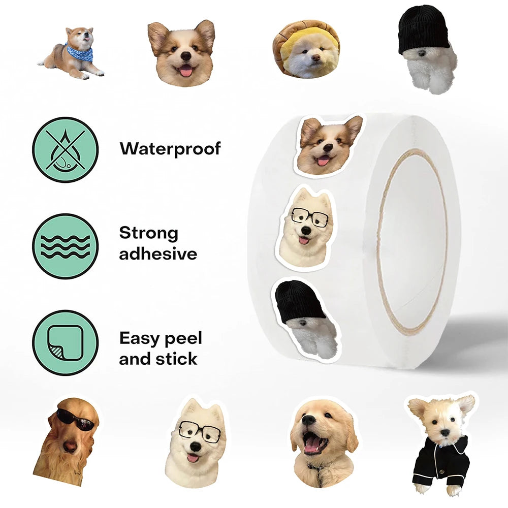Cartoon Dog Meme Sticker Roll — 500 Pieces